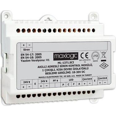 Mavili Maxlogic ML-1371.SCI Akıllı Adresli Sistem Siren Kontrol Modülü, 1 Çıkışlı, Kısa Devre İzolatörlü