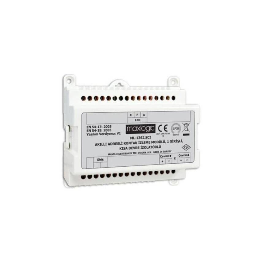 Mavili Maxlogic ML-1362.SCI Akıllı Adresli Kontak İzleme Modülü, 1 Girişli, Kısa Devre İzolatörlü